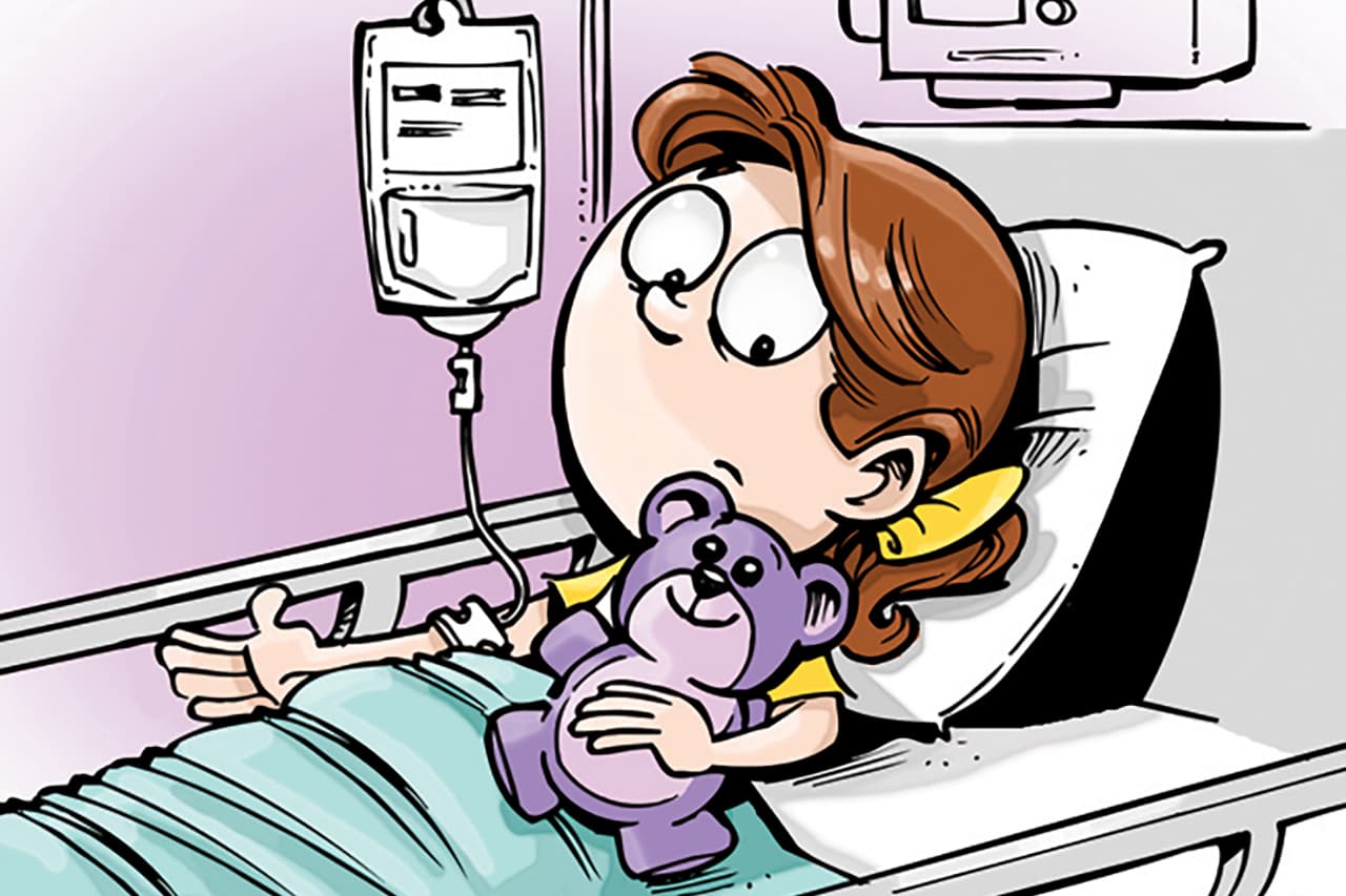 Illustration: an IV drip — intravenous antibiotics needed to clear infections